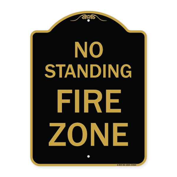 Signmission Designer Series Sign-No Standing Fire Zone, Black & Gold Aluminum Sign, 18" x 24", BG-1824-23584 A-DES-BG-1824-23584 - main
